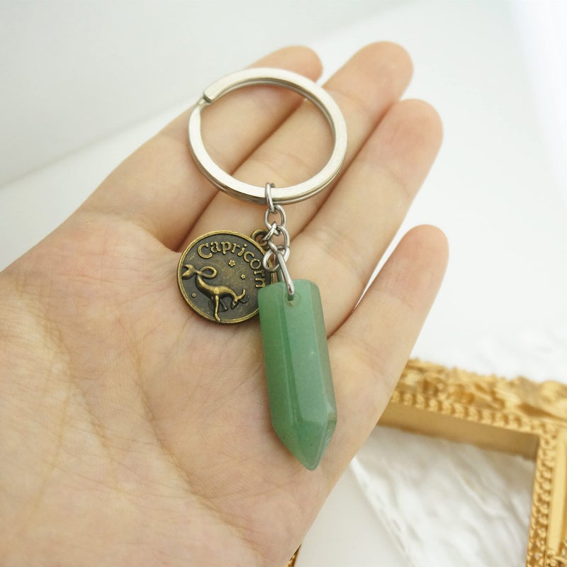 ZUOPIPI Zodiac Crystal Stone Keychain Natural Rose Stone/Red Agate/Aventurine Healing Crystal Keychain (Capricorn) - Image 4
